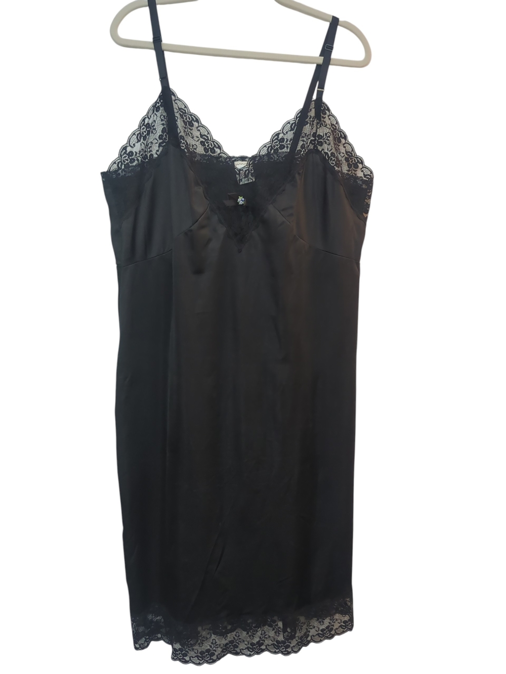 Vtg Perfectform Black Lace Slip Dress Chemise Nightgown Sz 44 USA Dark Romantic